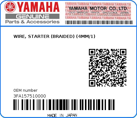 Product image: Yamaha - 3FA157510000 - WIRE, STARTER (BRAIDED) (4MM/1) 