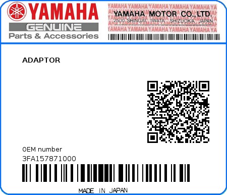 Product image: Yamaha - 3FA157871000 - ADAPTOR  0