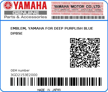 Product image: Yamaha - 3GD2153E2000 - EMBLEM, YAMAHA FOR DEEP PURPLISH BLUE DPBSE 