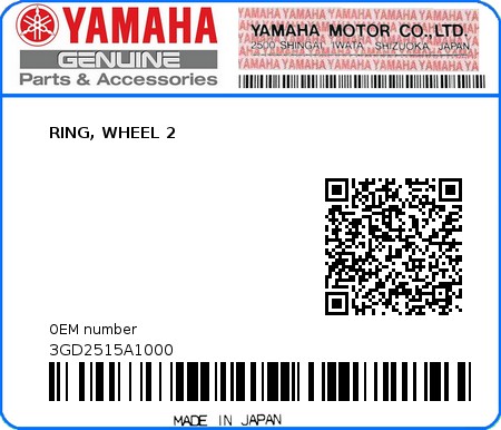 Product image: Yamaha - 3GD2515A1000 - RING, WHEEL 2  0