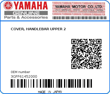 Product image: Yamaha - 3GFF61452000 - COVER, HANDLEBAR UPPER 2  0