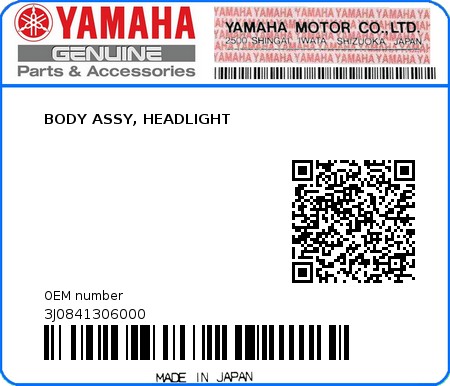 Product image: Yamaha - 3J0841306000 - BODY ASSY, HEADLIGHT 