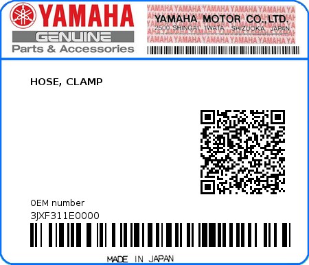 Product image: Yamaha - 3JXF311E0000 - HOSE, CLAMP  0