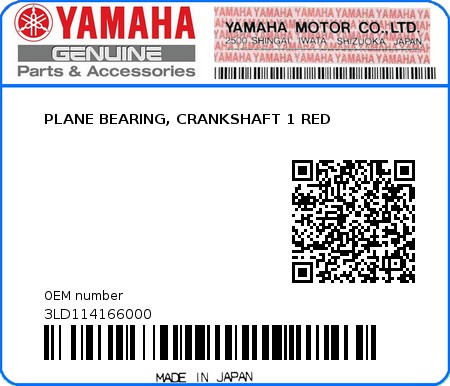 Product image: Yamaha - 3LD114166000 - PLANE BEARING, CRANKSHAFT 1 RED 