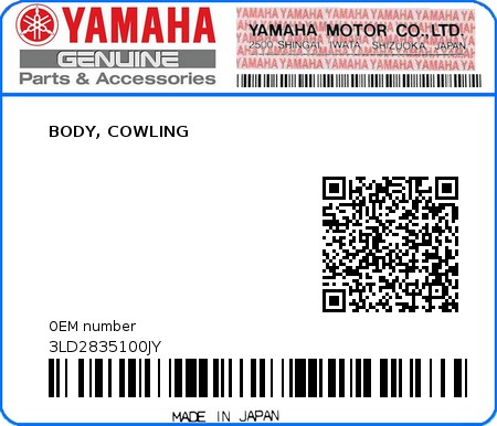 Product image: Yamaha - 3LD2835100JY - BODY, COWLING 