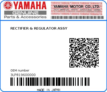 Product image: Yamaha - 3LP819600000 - RECTIFIER & REGULATOR ASSY  0