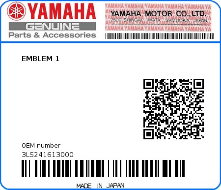 Product image: Yamaha - 3LS241613000 - EMBLEM 1 