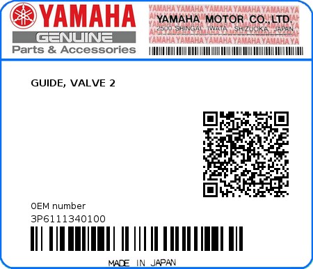 Product image: Yamaha - 3P6111340100 - GUIDE, VALVE 2 