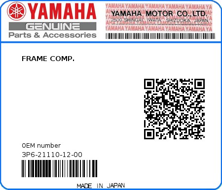 Product image: Yamaha - 3P6-21110-12-00 - FRAME COMP. 