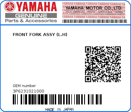 Product image: Yamaha - 3P6231021000 - FRONT FORK ASSY (L.H) 