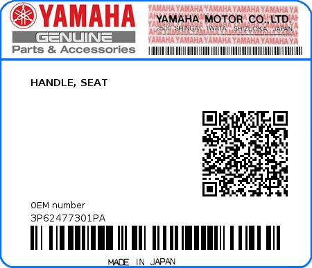 Product image: Yamaha - 3P62477301PA - HANDLE, SEAT  0