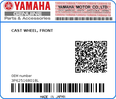 Product image: Yamaha - 3P625168018L - CAST WHEEL, FRONT 