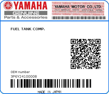 Product image: Yamaha - 3P6Y24100008 - FUEL TANK COMP. 