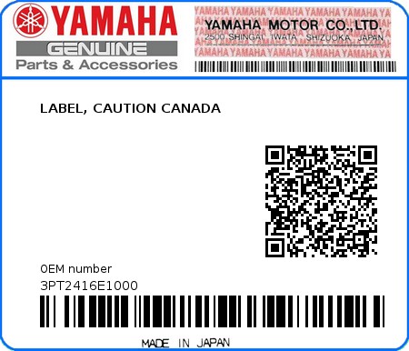 Product image: Yamaha - 3PT2416E1000 - LABEL, CAUTION CANADA  0