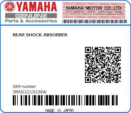 Product image: Yamaha - 3RM22210106W - REAR SHOCK ABSORBER  