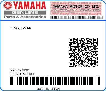 Product image: Yamaha - 3SP23153L000 - RING, SNAP  0