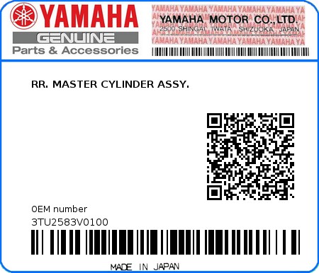 Product image: Yamaha - 3TU2583V0100 - RR. MASTER CYLINDER ASSY. 