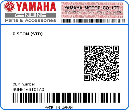 Product image: Yamaha - 3UHE163101A0 - PISTON (STD)  0