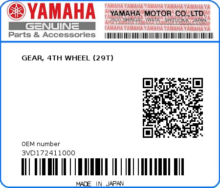 Product image: Yamaha - 3VD172411000 - GEAR, 4TH WHEEL (29T) 