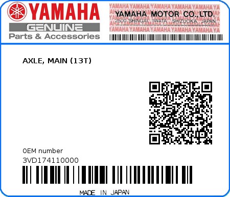 Product image: Yamaha - 3VD174110000 - AXLE, MAIN (13T)  0