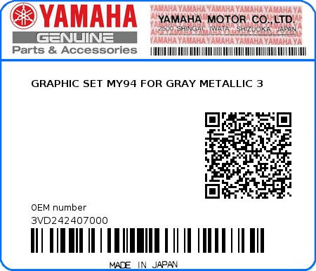 Product image: Yamaha - 3VD242407000 - GRAPHIC SET MY94 FOR GRAY METALLIC 3 