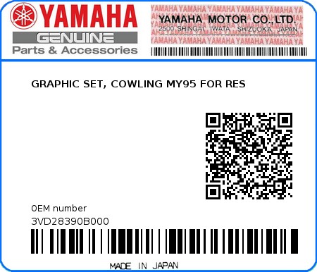 Product image: Yamaha - 3VD28390B000 - GRAPHIC SET, COWLING MY95 FOR RES 