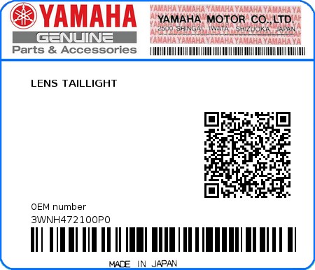 Product image: Yamaha - 3WNH472100P0 - LENS TAILLIGHT  0