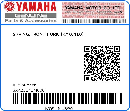 Product image: Yamaha - 3XK23141M000 - SPRING,FRONT FORK (K=0.410)  0
