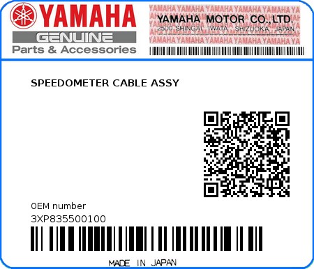 Product image: Yamaha - 3XP835500100 - SPEEDOMETER CABLE ASSY 