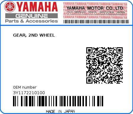 Product image: Yamaha - 3Y1172210100 - GEAR, 2ND WHEEL  0