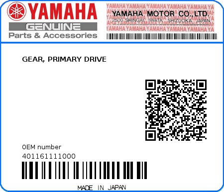 Product image: Yamaha - 401161111000 - GEAR, PRIMARY DRIVE  0