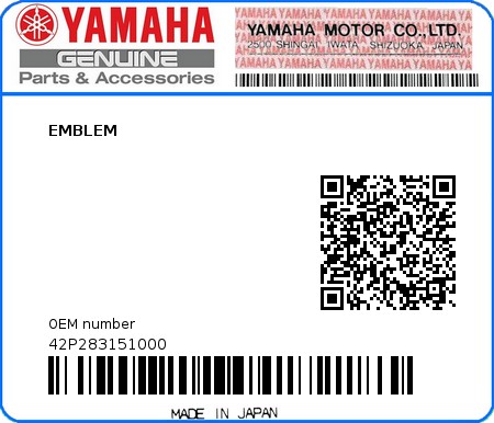 Product image: Yamaha - 42P283151000 - EMBLEM 