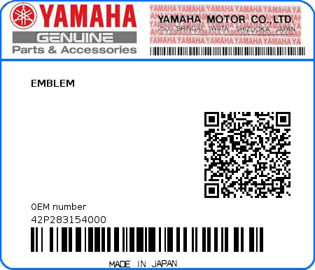 Product image: Yamaha - 42P283154000 - EMBLEM 