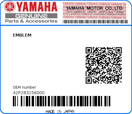 Product image: Yamaha - 42P283156000 - EMBLEM 