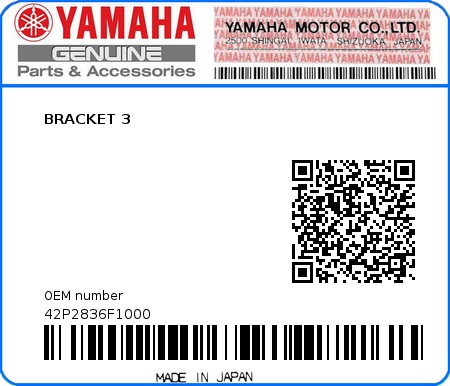 Product image: Yamaha - 42P2836F1000 - BRACKET 3  0