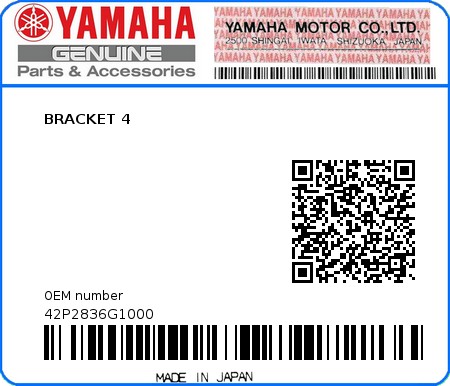 Product image: Yamaha - 42P2836G1000 - BRACKET 4  0