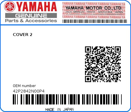 Product image: Yamaha - 42P2842N00P4 - COVER 2  0