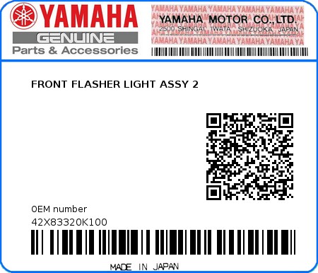 Product image: Yamaha - 42X83320K100 - FRONT FLASHER LIGHT ASSY 2 