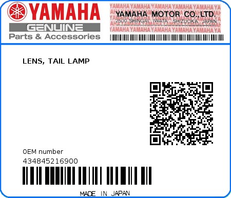 Product image: Yamaha - 434845216900 - LENS, TAIL LAMP 