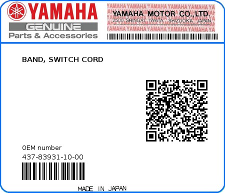 Product image: Yamaha - 437-83931-10-00 - BAND, SWITCH CORD 