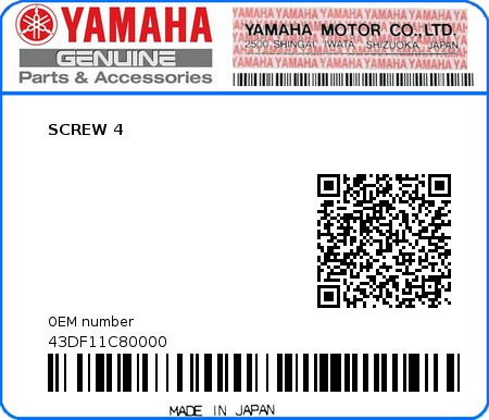 Product image: Yamaha - 43DF11C80000 - SCREW 4  0