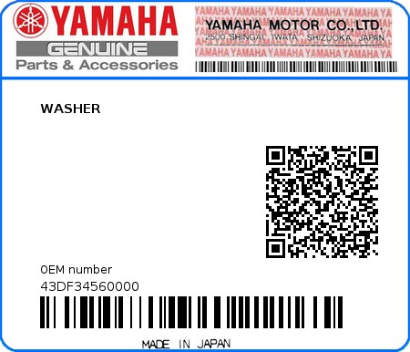 Product image: Yamaha - 43DF34560000 - WASHER  0