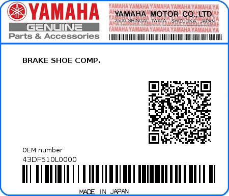 Product image: Yamaha - 43DF510L0000 - BRAKE SHOE COMP.  0