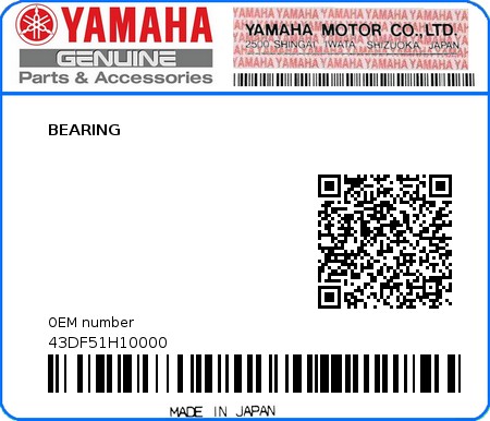 Product image: Yamaha - 43DF51H10000 - BEARING  0