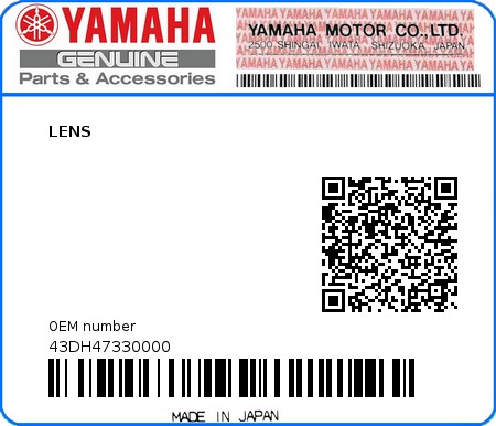 Product image: Yamaha - 43DH47330000 - LENS 