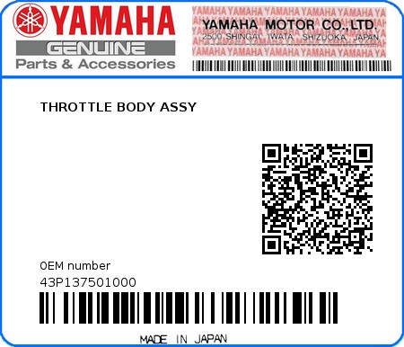 Product image: Yamaha - 43P137501000 - THROTTLE BODY ASSY  0