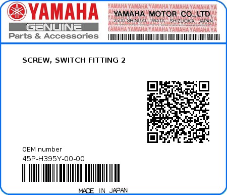 Product image: Yamaha - 45P-H395Y-00-00 - SCREW, SWITCH FITTING 2 