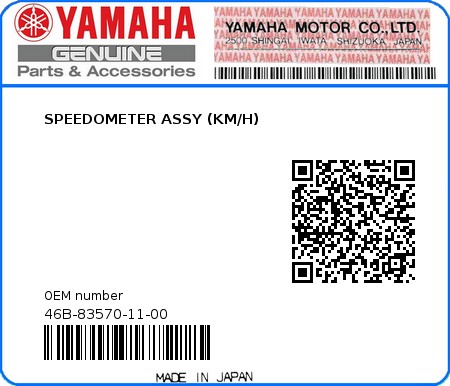 Product image: Yamaha - 46B-83570-11-00 - SPEEDOMETER ASSY (KM/H) 