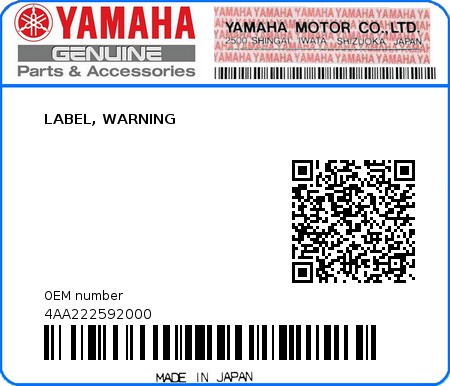 Product image: Yamaha - 4AA222592000 - LABEL, WARNING  0
