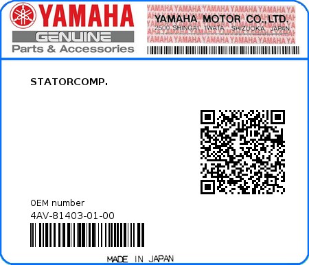 Product image: Yamaha - 4AV-81403-01-00 - STATORCOMP.  0